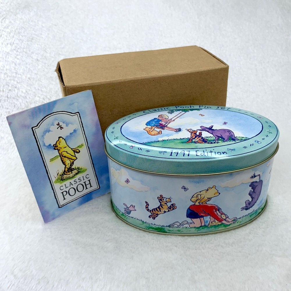 Disney Classic Winnie the Pooh Enamel Lapel Pin Set Tin Vintage Collectible